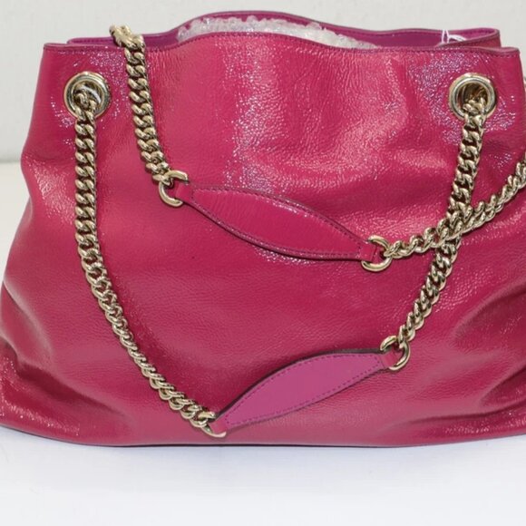 GUCCI Vernice Naplack Medium Soho Chain Shoulder Bag Bright Bouganville - Picture 5 of 14